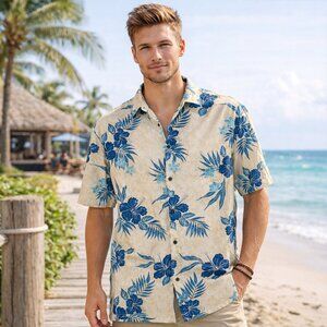 Pacific Legend Hawaiian Shirt Floral Button Front Made In Hawaii Mens Size XL